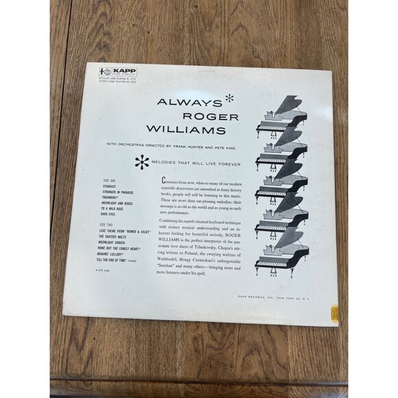 Always Roger Williams Vinyl Record Album 33 1/3 RPM KL-1172 1950s Piano Melodies - Picture 5 of 5